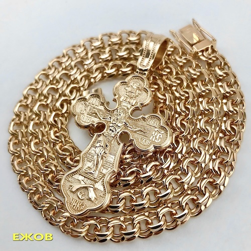 На заказ золотая цепь бисмарк 50 грамм и золотой православный крест 17 грамм золото 585