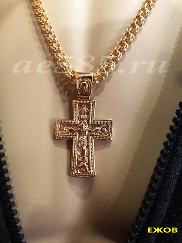 на заказ православный крест с цепочкой бисмарк из позолоченного серебра